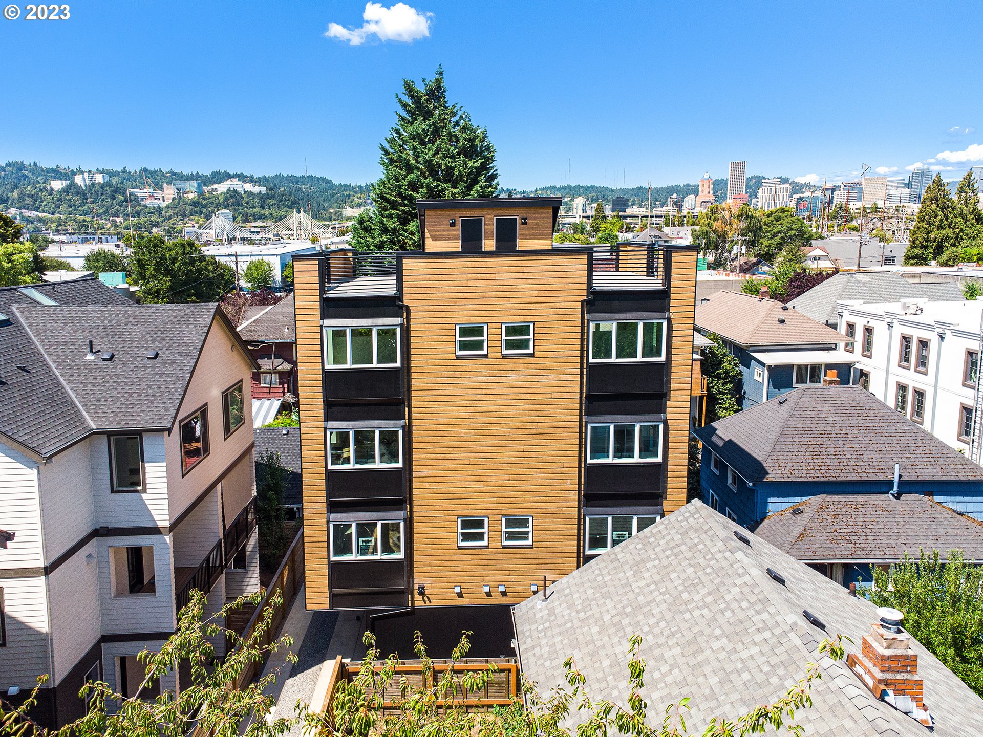 an aerial view of a residential apartment building