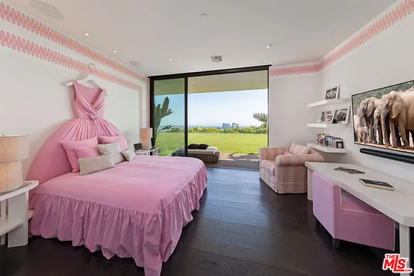 a bathroom with glass door