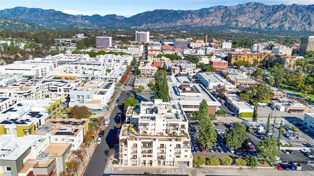a city view with tall buildings