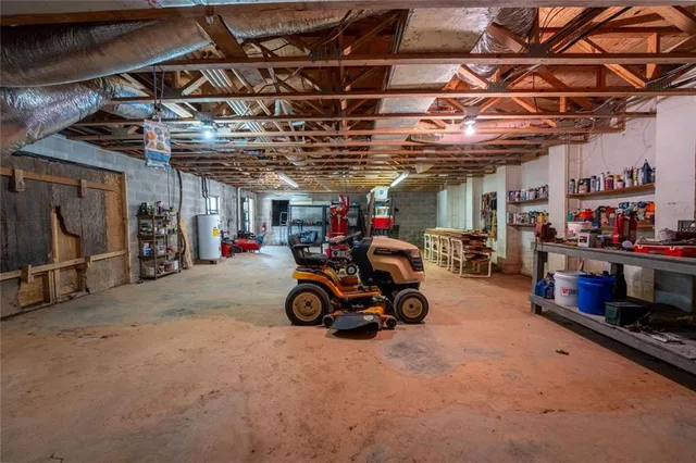a view of a storage room with gym equipment