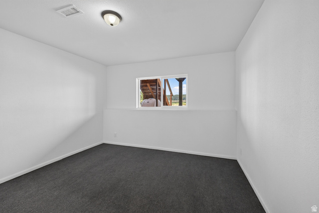 1 Tobe Day Road La Sal, UT 84530 - Photo 63 of 67 White walls and dark gray carpet creating a neutral palette, featuring a single window and an overhead flush mount light fixture