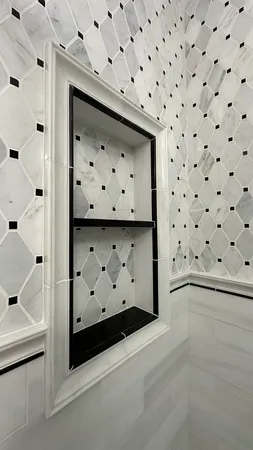 a view of a wooden floor with cabinets