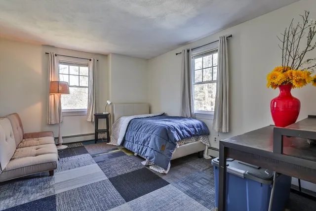 a spacious bedroom with a bed and window