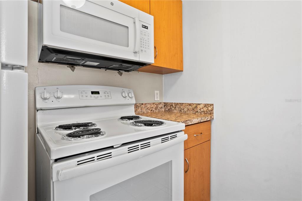 303 Ridge Boulevard, Unit 110 South Daytona, FL 32119 - Photo 23 of 33 a kitchen with a stove and a microwave