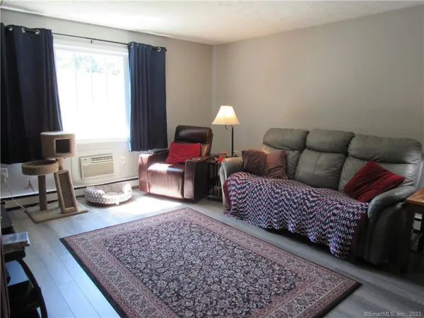 a living room with furniture and a rug