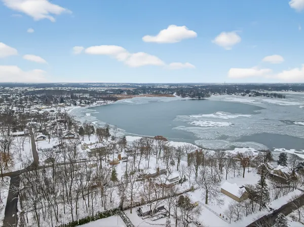 a view of a lake with a city