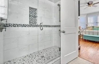 a bathroom with a shower
