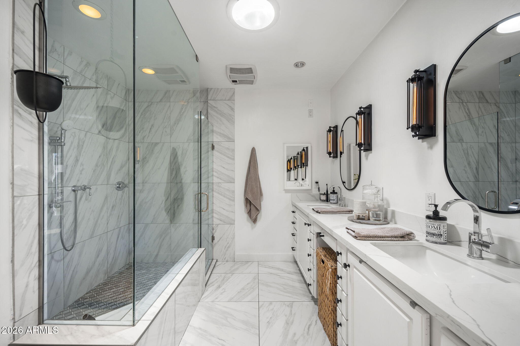 4215 East Flower Street Phoenix, AZ 85018 - Photo 25 of 39 a bathroom with a double vanity sink mirror and shower
