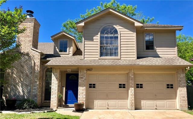View of front of house featuring brick siding, an attached garage, concrete driveway, and a shingled roof