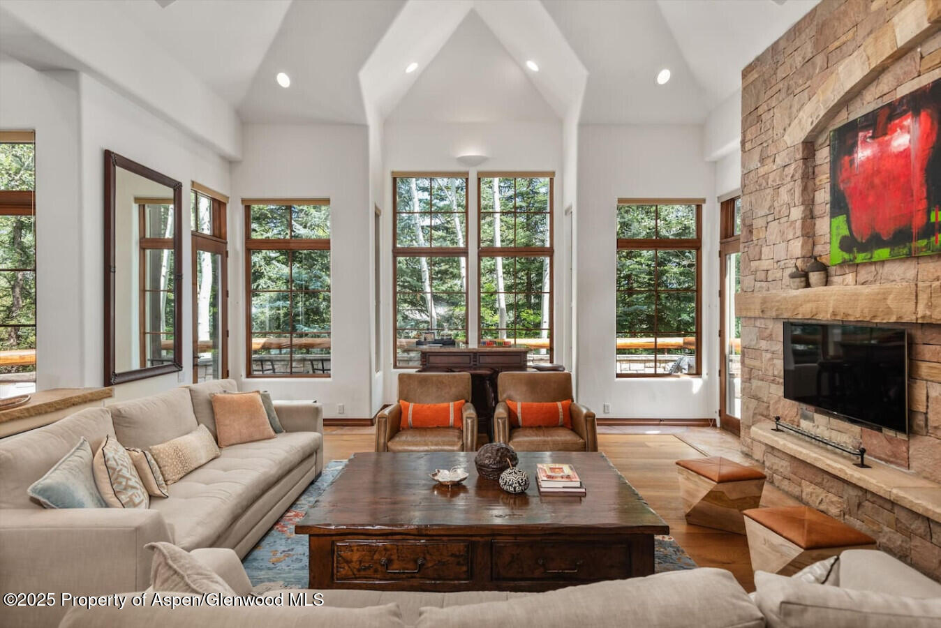 27 Timber Ridge Lane Snowmass Village, CO 81615 - Photo 11 of 40 a living room with furniture a flat screen tv and a fireplace