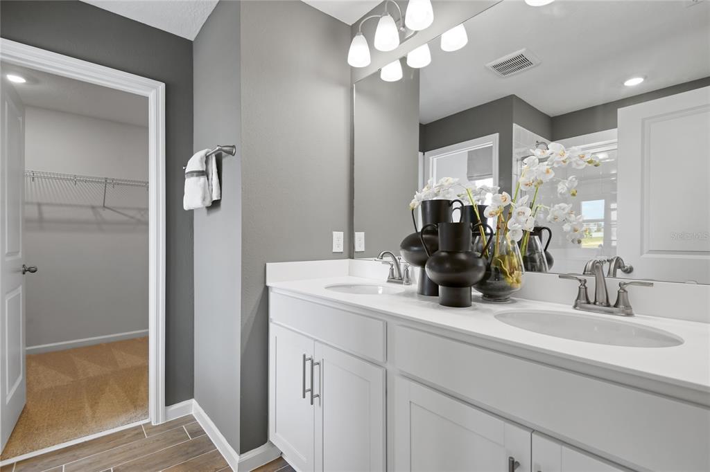 5131 Spring Maiden Circle Apollo Beach, FL 33572 - Photo 13 of 25 a bathroom with a sink a large mirror and a shower