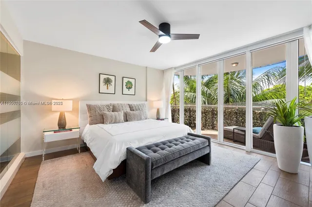 a spacious bedroom with a large bed and a large window