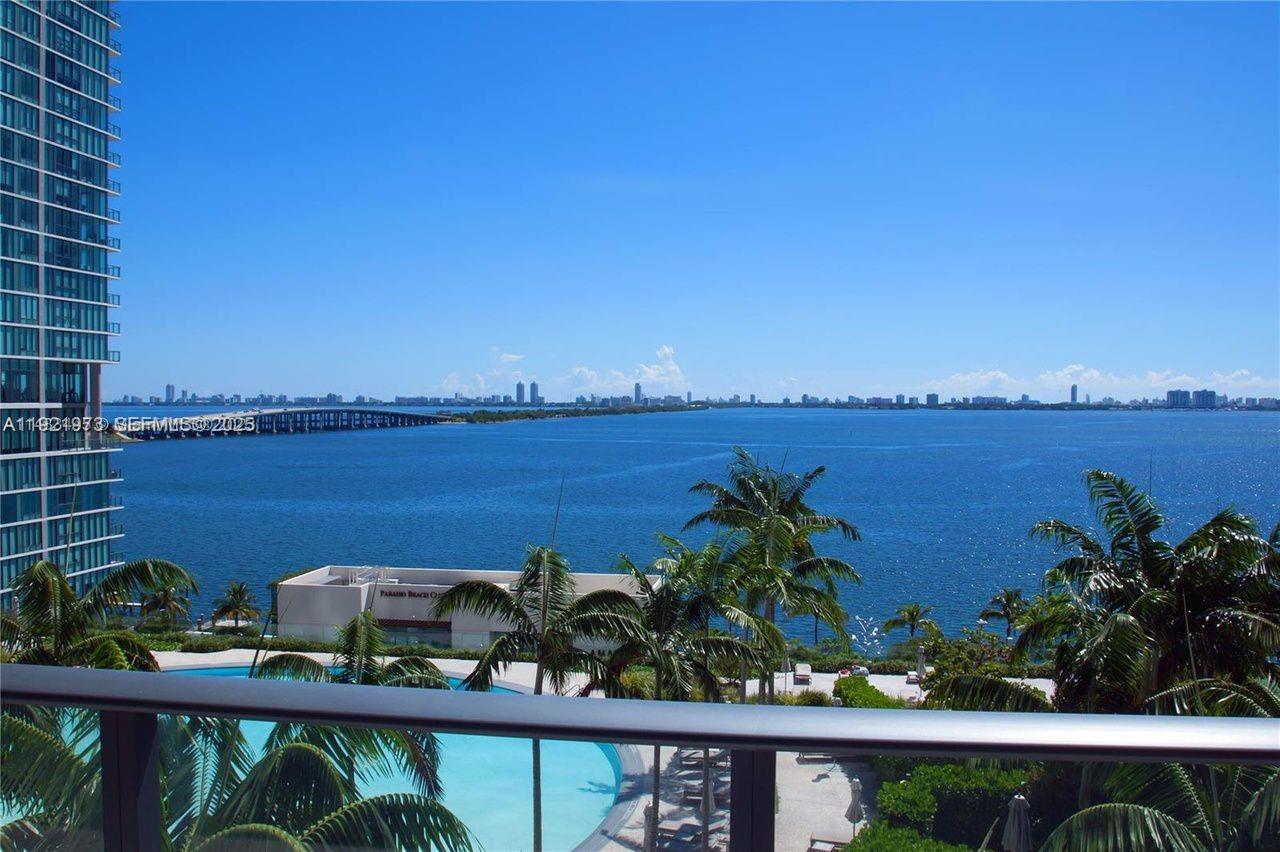 480 Northeast 31st Street, Unit 804 Miami, FL 33137 - Photo 18 of 39 a view of a lake with a mountain from a balcony