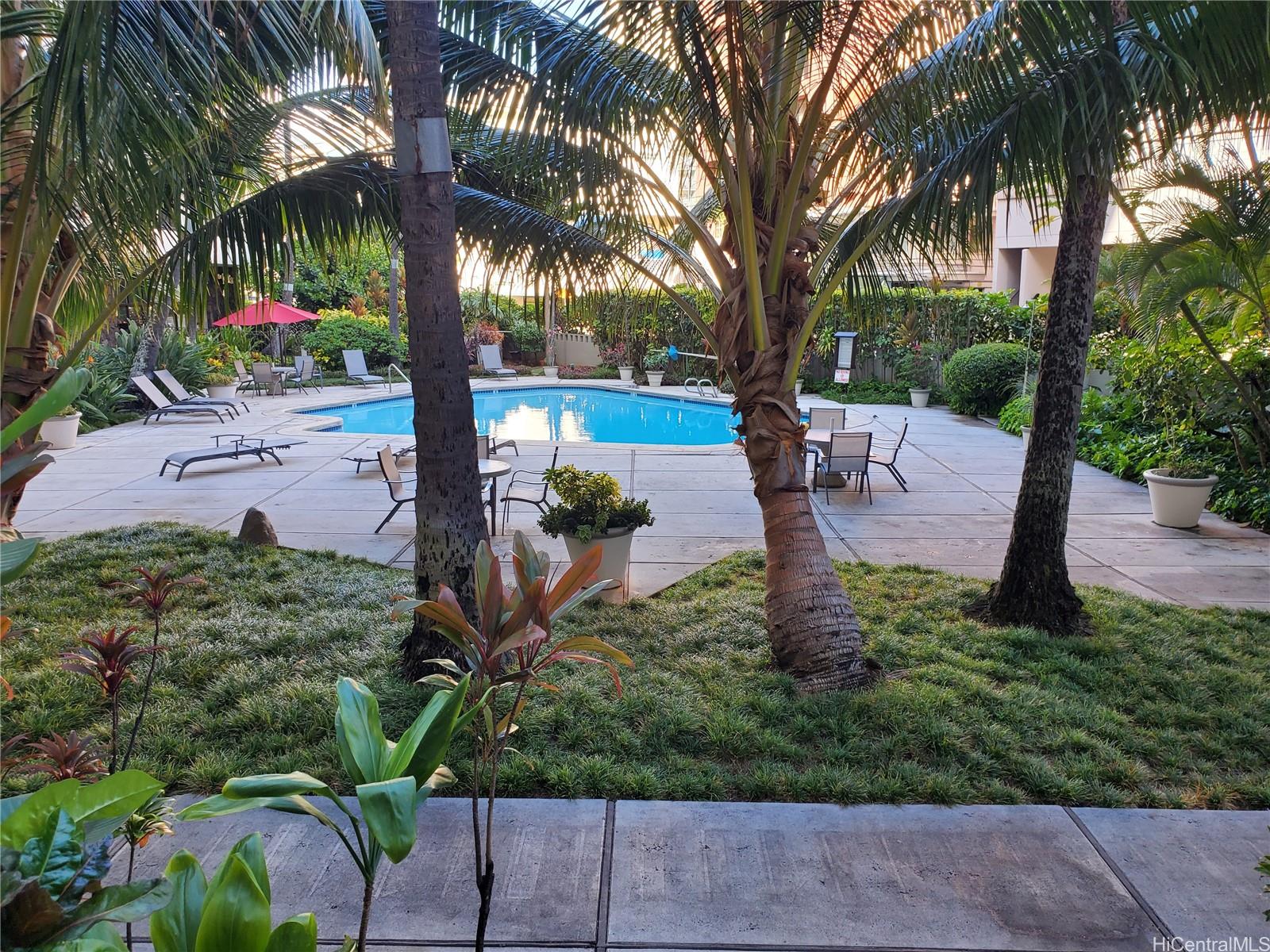 Lanai view of pool and gardens
