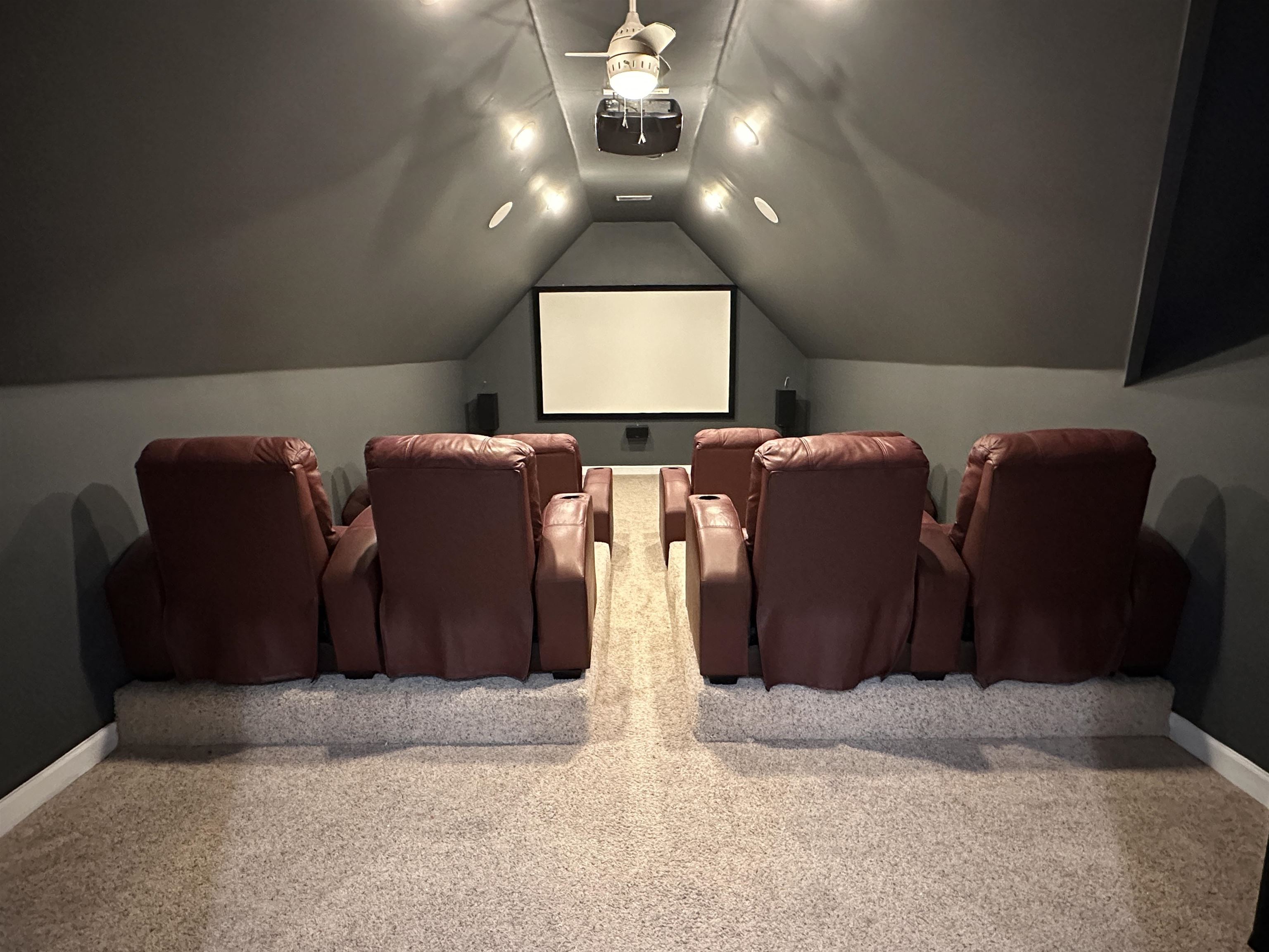 55 Hickory Nut Road Piperton, TN 38017 - Photo 36 of 40 Home theater featuring baseboards, carpet, and vaulted ceiling
