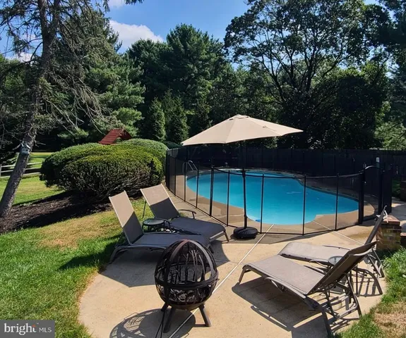a view of a park with large trees