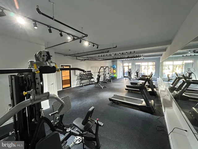 a view of a room with gym equipment