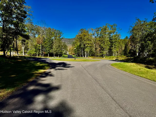 a view of a street with a yard