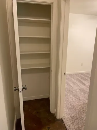 a view of walk in closet with empty racks