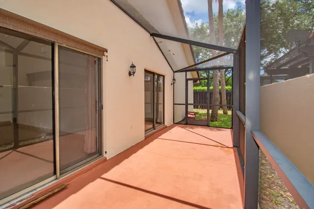 a balcony with a door