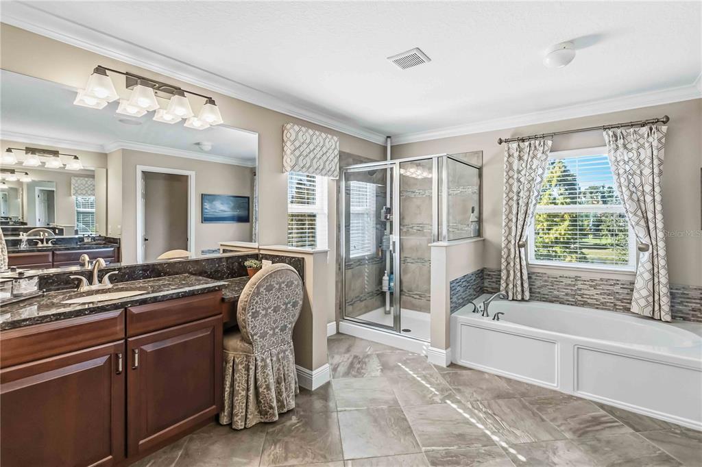 1004 Vinsetta Circle Winter Garden, FL 34787 - Photo 30 of 64 a spacious bathroom with a granite countertop sink mirror and bathtub