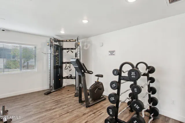 a view of a room with gym equipment