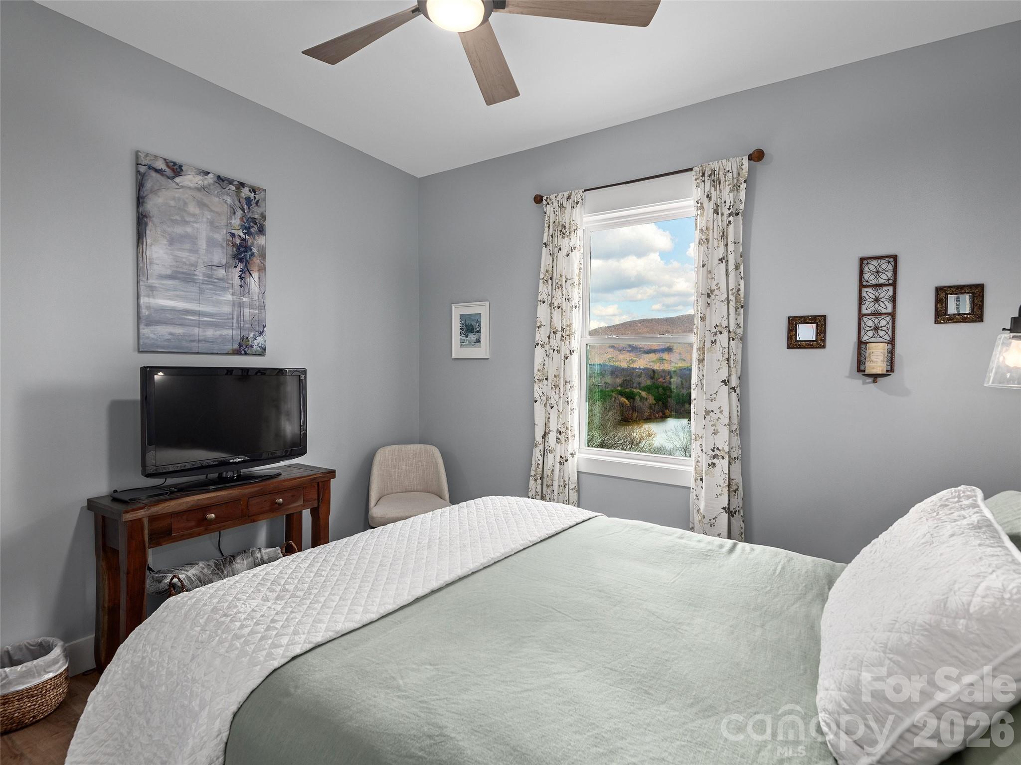 3244 Lake Adger Parkway Mill Spring, NC 28756 - Photo 26 of 44 a bedroom with a bed and a flat screen tv