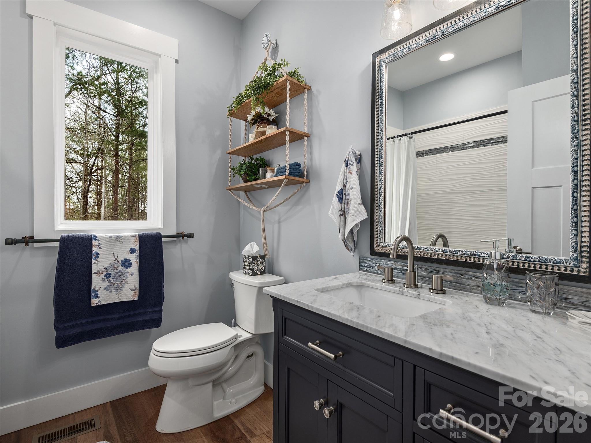 3244 Lake Adger Parkway Mill Spring, NC 28756 - Photo 27 of 44 a bathroom with a sink a toilet and a mirror
