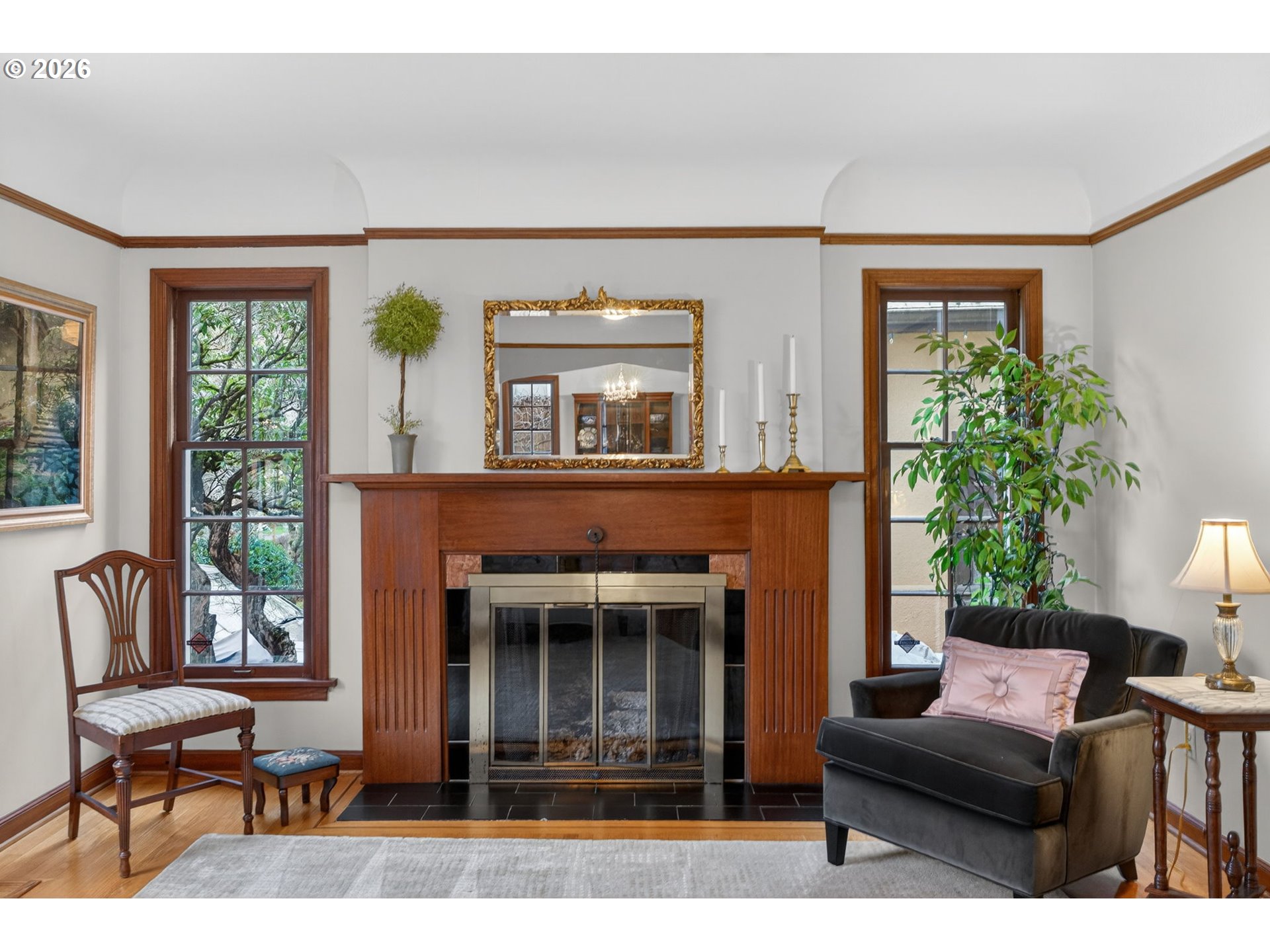 728 Northeast Royal Court Portland, OR 97232 - Photo 4 of 48 a living room with furniture and a fireplace