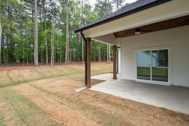 a view of a backyard of a house