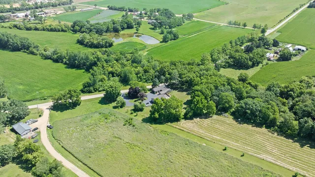 an aerial view of a garden