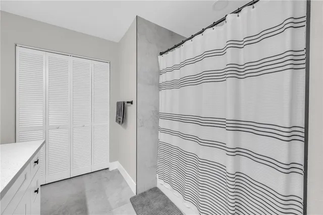 a bathroom with a white door