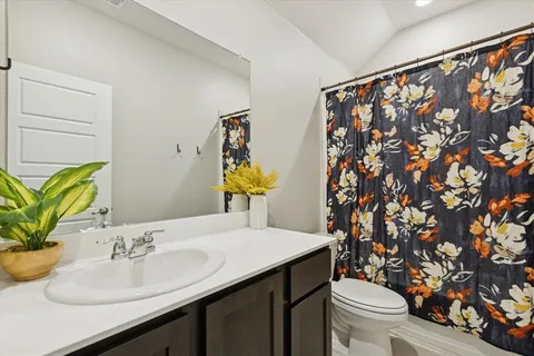 a bathroom with a sink a toilet and a mirror