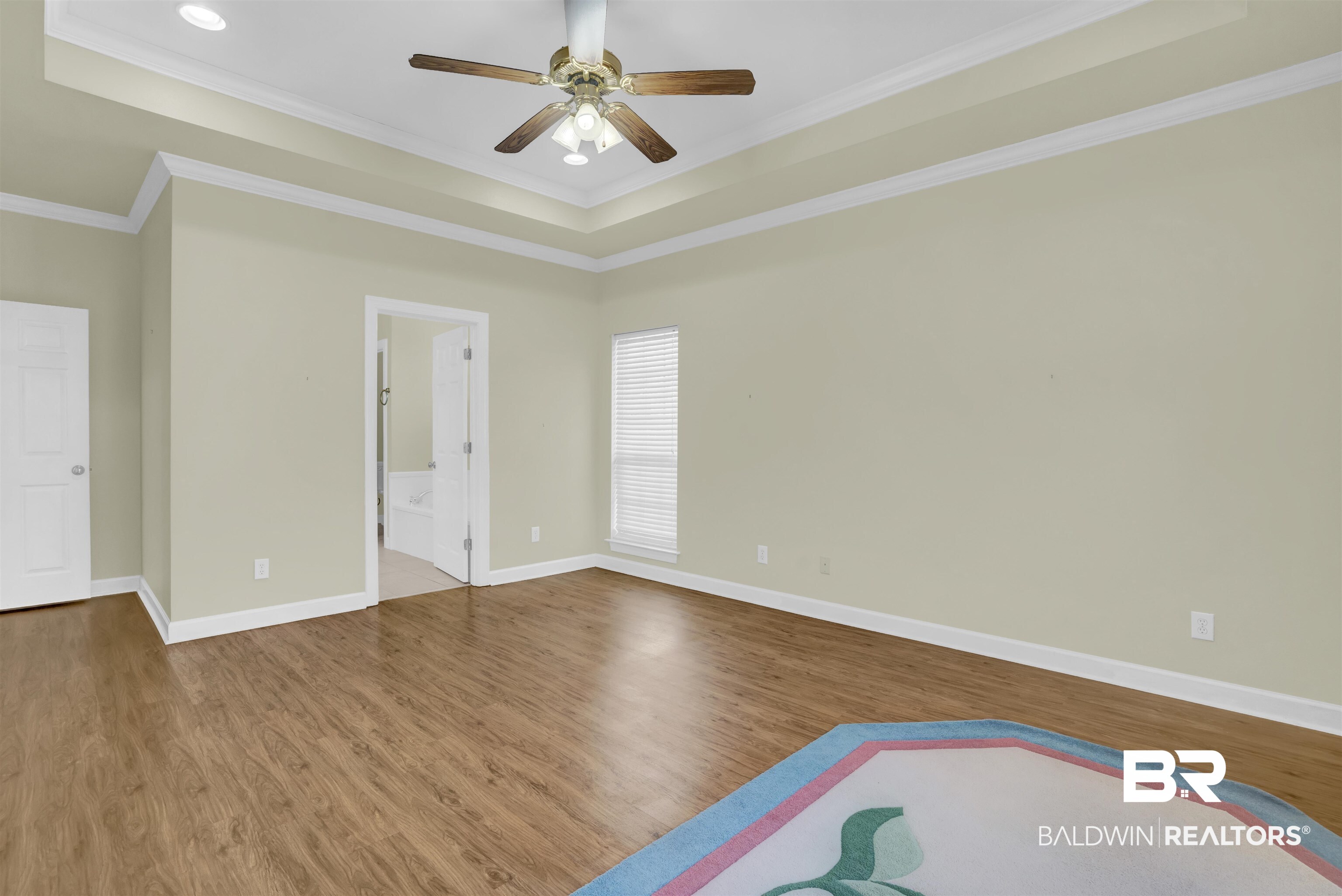 100 Conti Court Fairhope, AL 36532 - Photo 34 of 54 Spare room featuring a tray ceiling, wood-type flooring, and ornamental molding