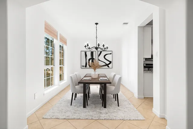 a table and chairs in a room