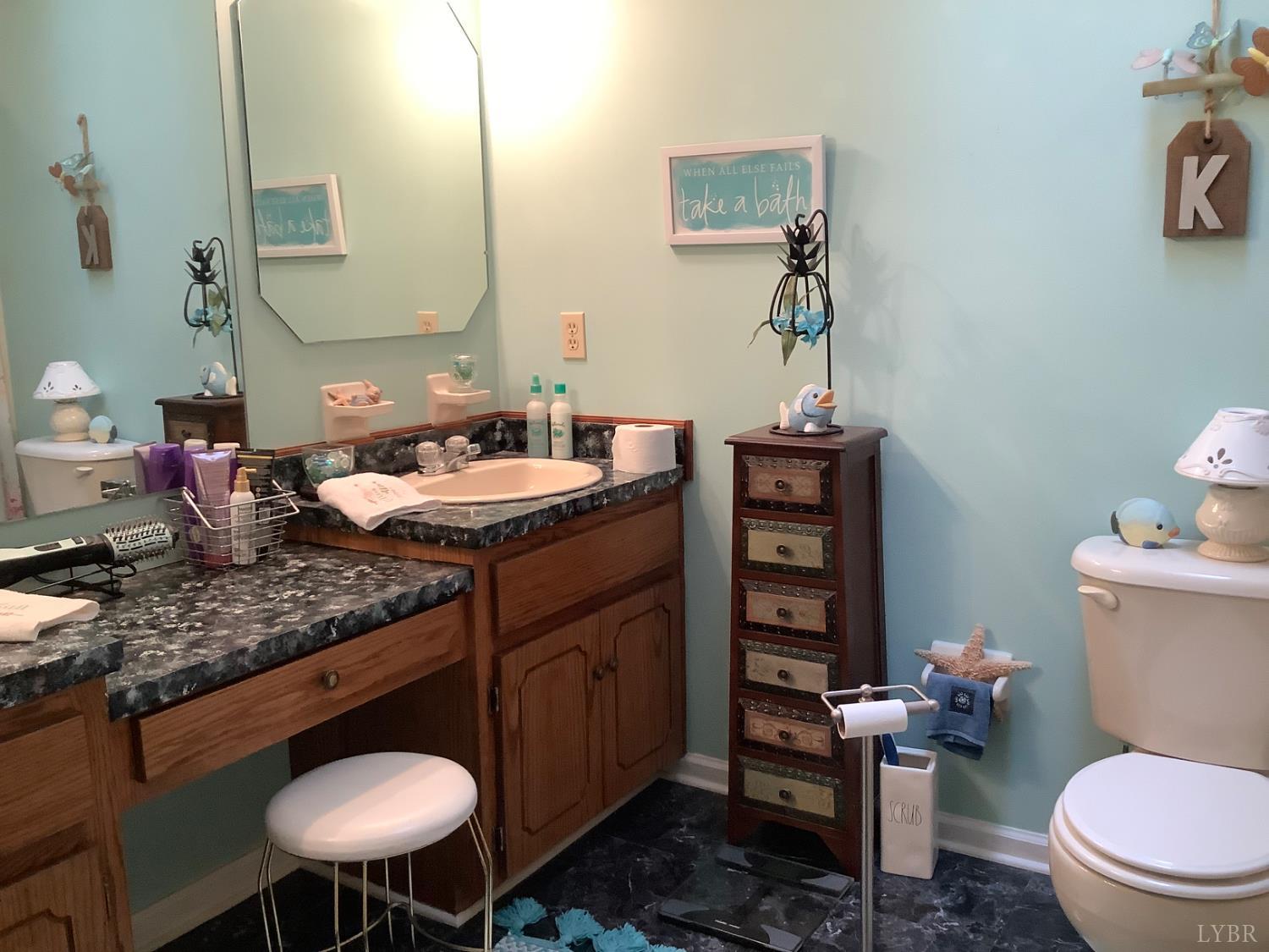 1564 Calohan Road Rustburg, VA 24588 - Photo 19 of 29 a bathroom with a granite countertop toilet sink and mirror