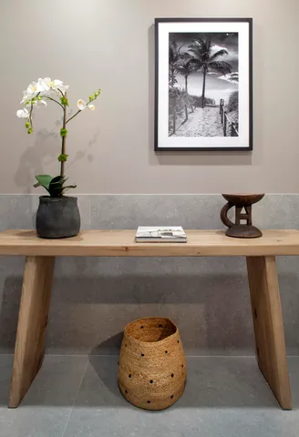 an open kitchen with a table and chairs