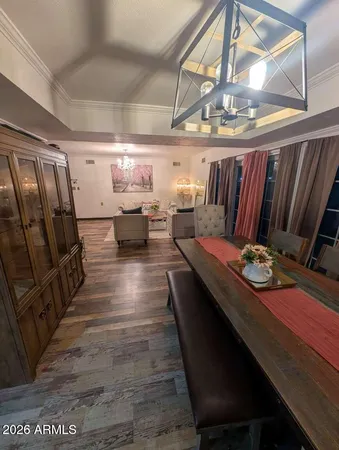 a dining room with furniture