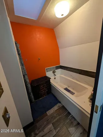 a bathroom with a tub