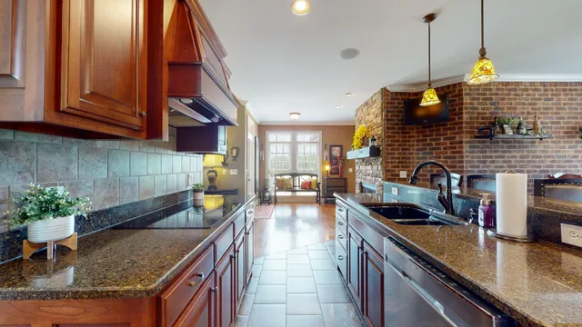 a kitchen with lots of counter top space