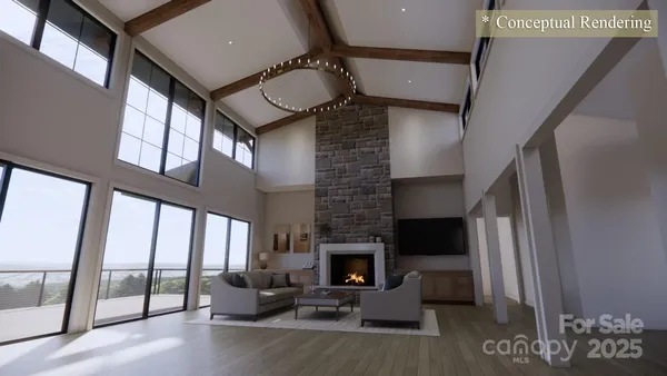 a view of living room with furniture and fireplace