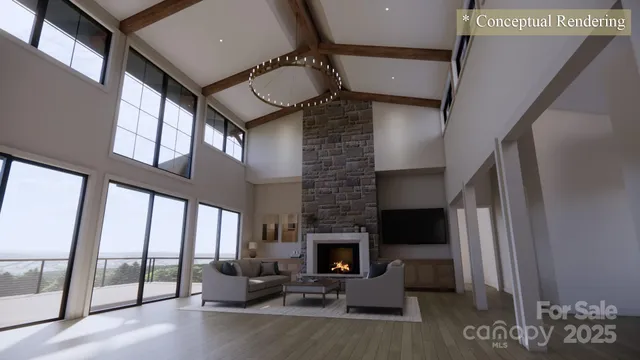 a view of living room with furniture and fireplace
