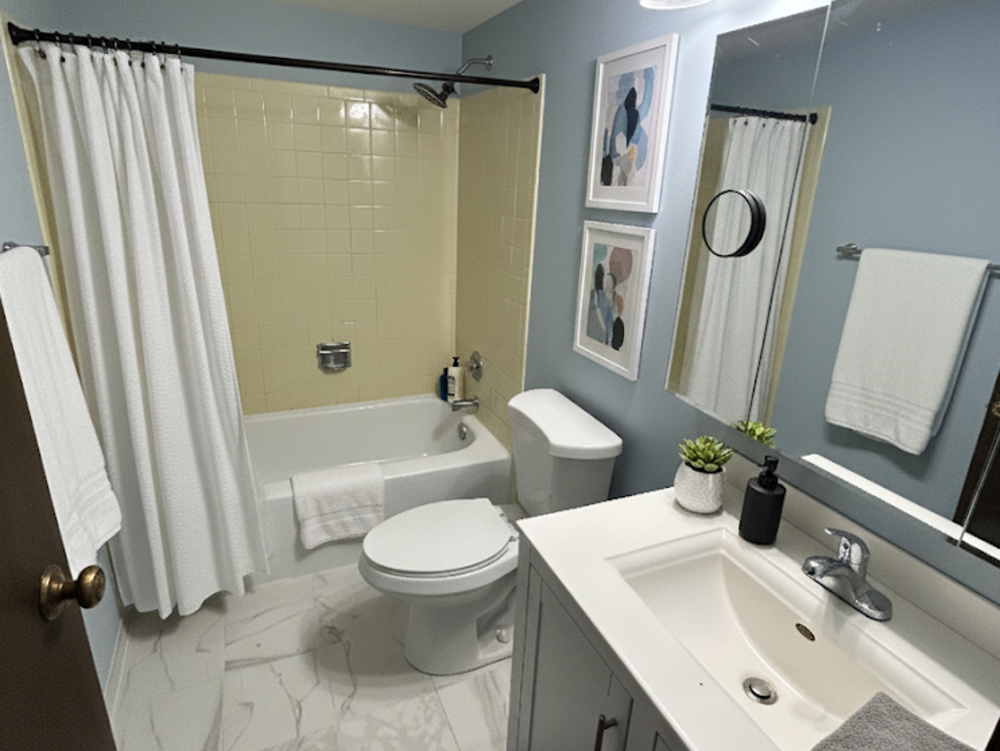 1513 Elder Drive Aurora, IL 60506 - Photo 17 of 26 a bathroom with a granite countertop sink toilet and shower