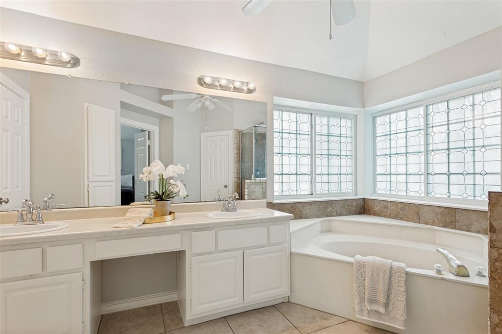 1228 Concho Drive Benbrook, TX 76126 - Photo 20 of 39 Dual vanity with integrated sinks, framed by a large mirror and overhead lighting