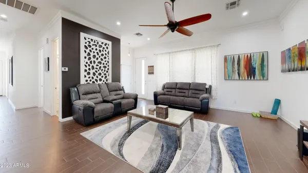 a living room with furniture