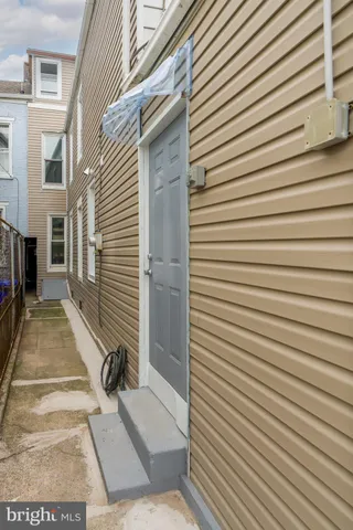 a view of a house with a white door