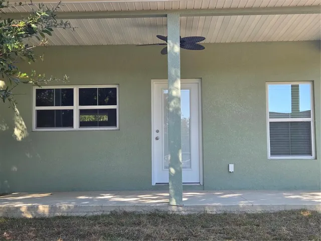 a view of a room with a door