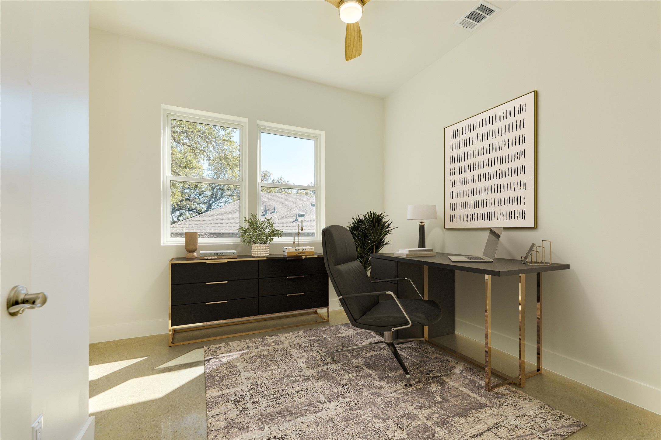 3014 Brass Buttons Trail Austin, TX 78734 - Photo 17 of 35 Office located on the main floor. Could be used as a guest bedroom. Half bath near room. Virtual staging in this photo.