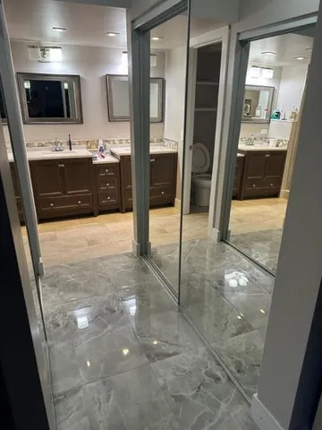 a view of a lake with a yard