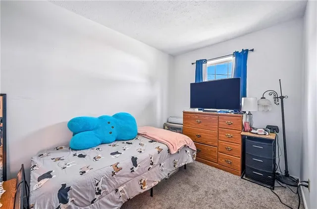 a bedroom with a bed and flat screen tv